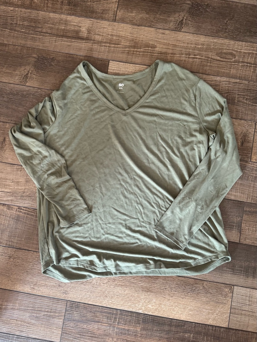 SO Olive Green V-Neck Long Sleeve Top